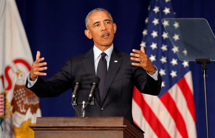 Former U.S. President Barack Obama speaks at the University of Illinois Urbana-Champaign in Urbana, Illinois, U.S., Sept. 7, 2018.  