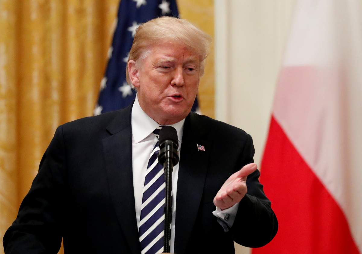 U.S. President Donald Trump addresses a joint news conference with Poland's President Andrzej Duda in the East Room of the White House in Washington, U.S., September 18, 2018.