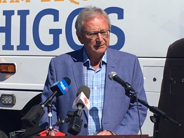 New Brunswick Progressive Conservative leader Blaine Higgs speaks to reporters on the campaign trail on Sept. 13, 2018.