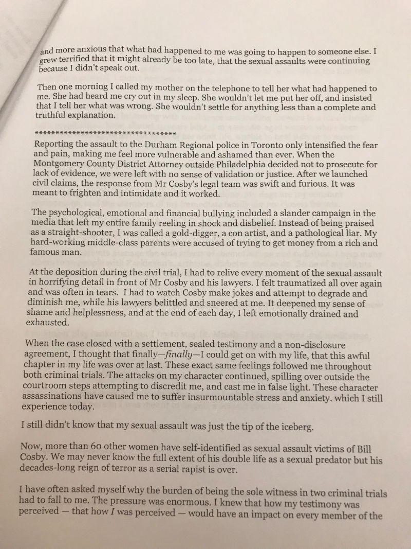 Read Andrea Constand’s emotional victim-impact statement about Bill Cosby - image