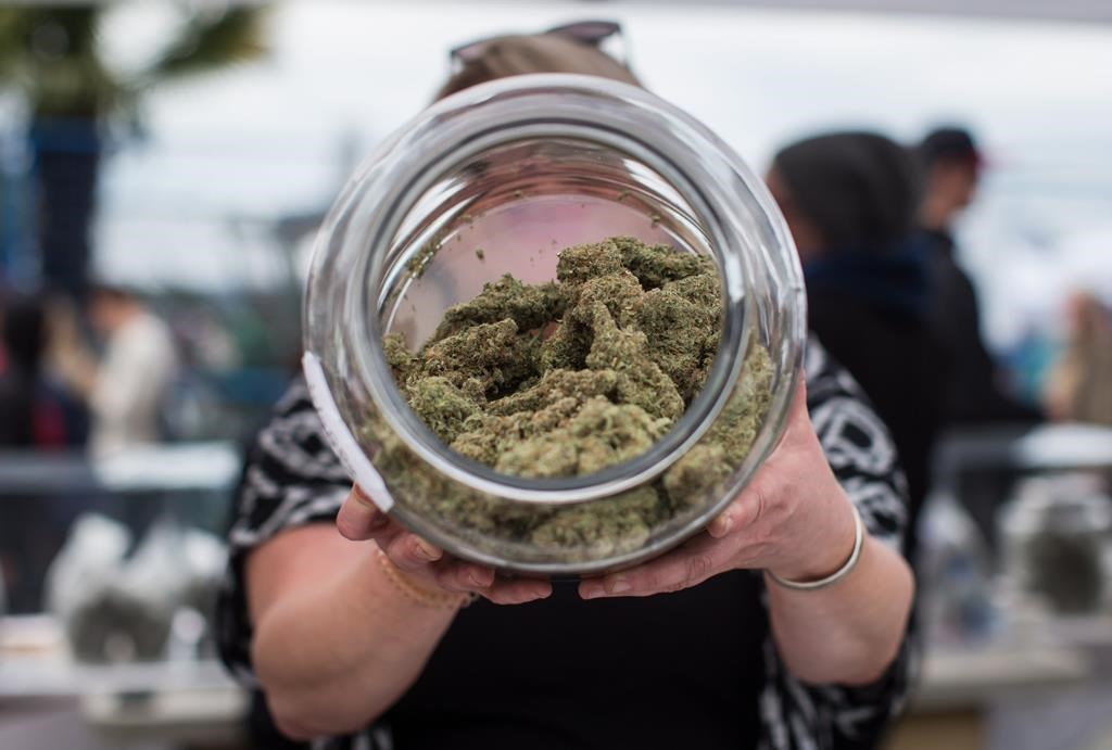 A vendor displays marijuana for sale during the 4-20 annual marijuana celebration, in Vancouver, B.C., on Friday April 20, 2018.