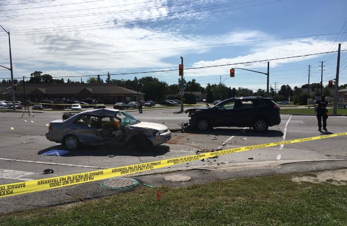 Princess St. was the scene of a serious two vehicle crash that sent three people to hospital.