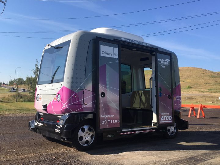 The 12-passenger, fully autonomous ELA shuttle is shown in Calgary. A similar one will soon be hitting the streets of Edmonton.