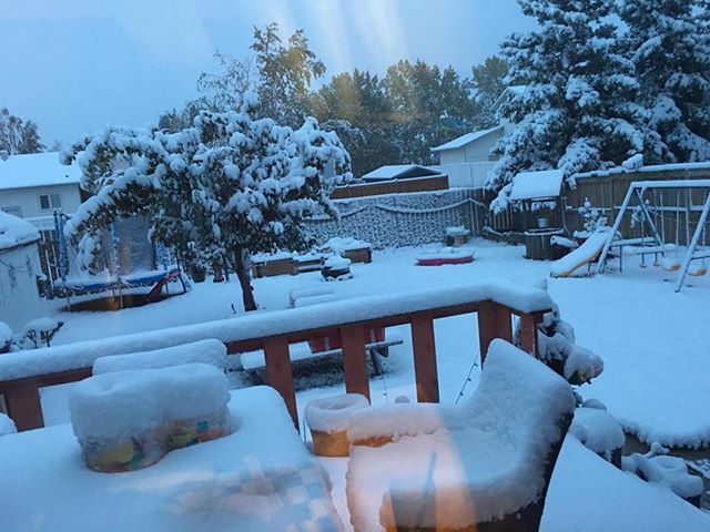 Snow in Grande Prairie Alta. on Sept. 12, 2018.
