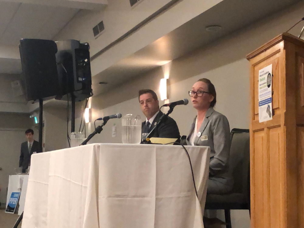 Guelph mayoral candidates Cam Guthrie and Aggie Mlynarz took part in their first debate on Wednesday night.