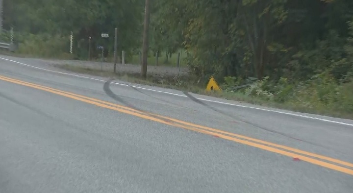 Break marks can be seen where a car went off the road on Goshen Road in Saint-Claude. Sunday, Sept. 16, 2018,.