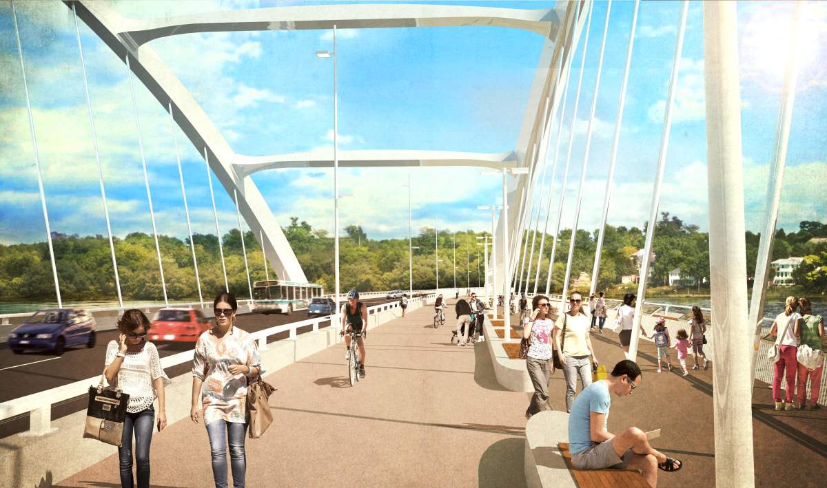 A preliminary design of what Kingston’s 2 lane bridge, plus a multi use lane, will look like.