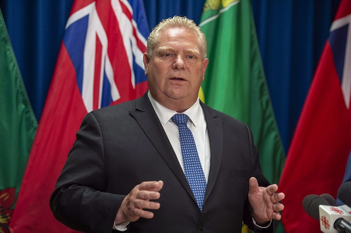 Premier of Ontario Doug Ford speaks during a media event in Saskatoon, Thursday, October 4, 2018.  
