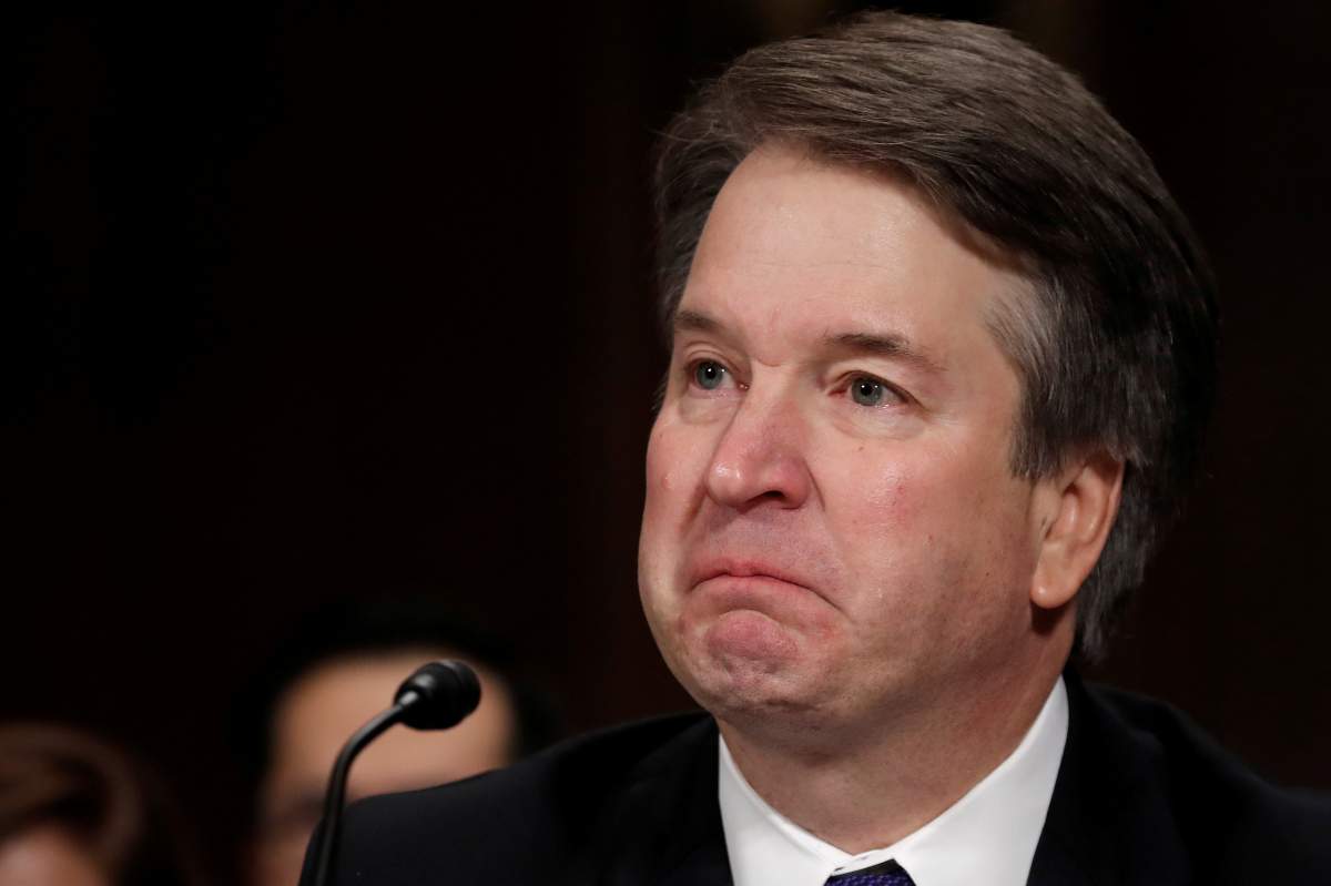 U.S. Supreme Court nominee Brett Kavanaugh becomes emotional as he testifies before a Senate Judiciary Committee confirmation hearing for Kavanaugh on Capitol Hill in Washington, U.S., Sept. 27, 2018.