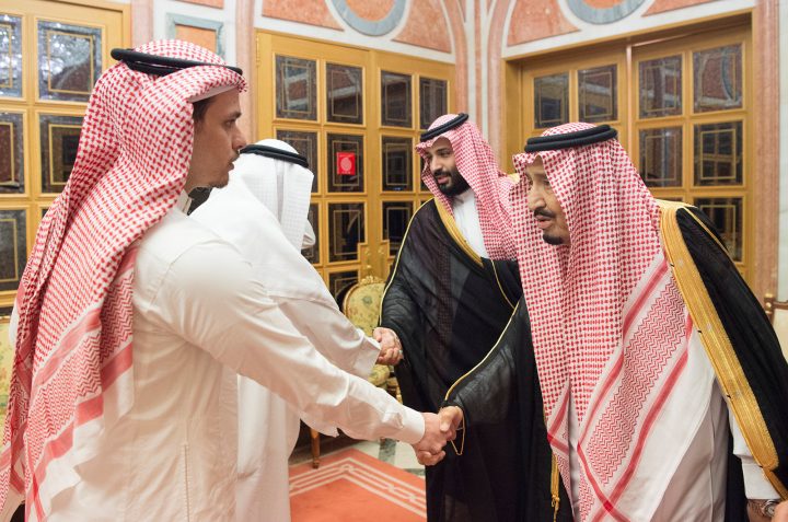 Saudi Arabia’s King Salman bin Abdulaziz Al Saud , Saudi Crown Prince Mohammed bin Salman receives Khashoggi family in Riyadh, Saudi Arabia, Oct. 23, 2018.