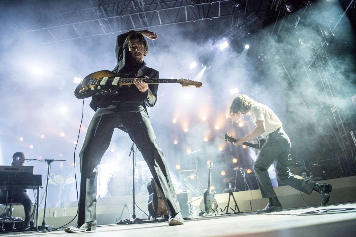 Alex Turner and Jamie Cook of Arctic Monkeys perform at Hollywood Forever on May 5, 2018, in Hollywood, Calif.