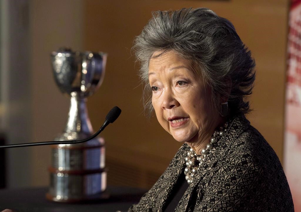 Former Governor General Adrienne Clarkson speaks as she donates the Clarkson Cup to the Hockey Hall of Fame in Toronto on March 7, 2013. Prime Minister Justin Trudeau says he'll reconsider the perks and supports Canada gives former Governors General.