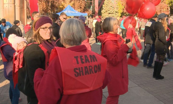 On Sunday, Sharon’s family ran in her memory at Eau Claire Market in Calgary for the 28th annual Investors Group Alzheimer Walk and Run.