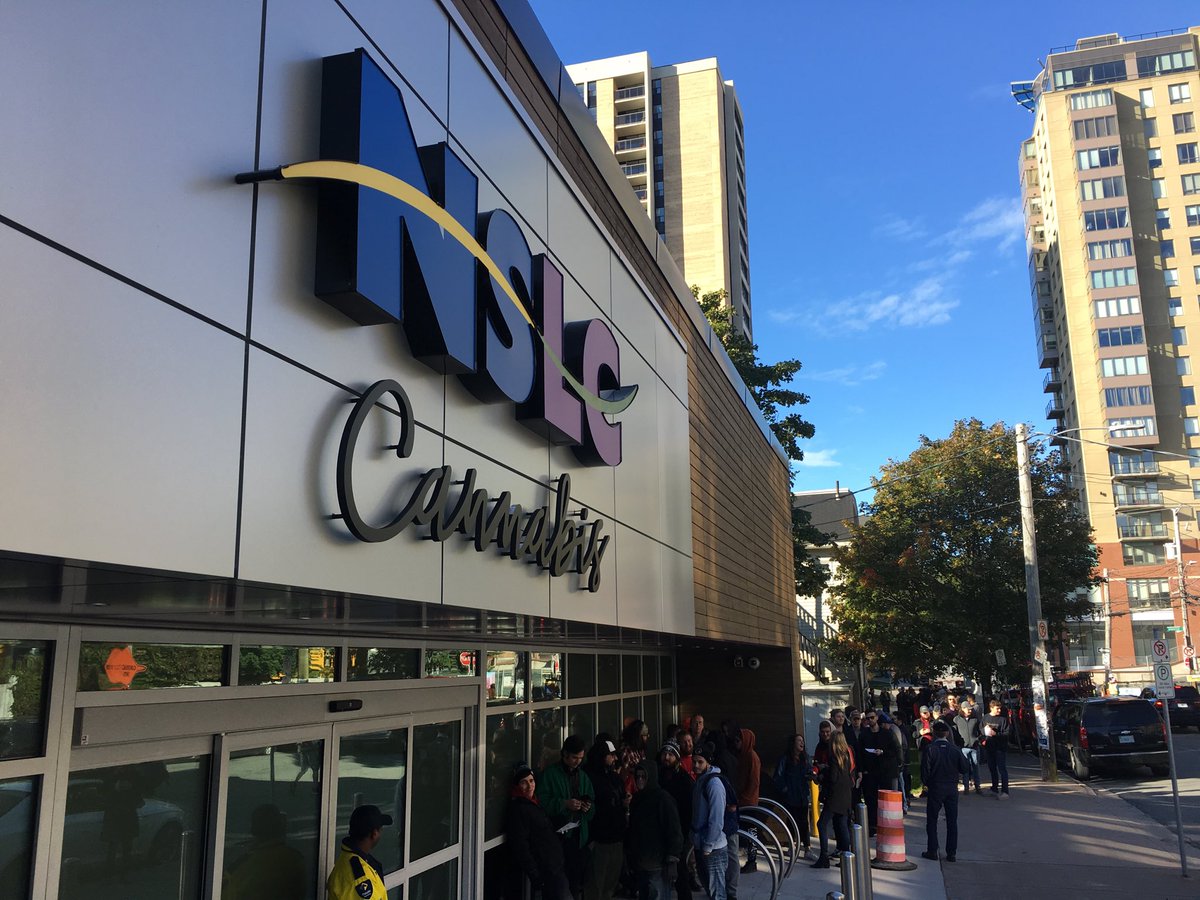 The line-up outside the Clyde Street NSLC outlet in Halifax before the store opened at 10 a.m. Oct. 17, 2018.