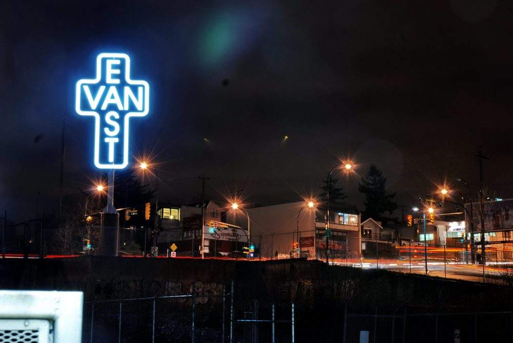 A view of the East Van Cross, as well as part of the lot that could be filled by a proposed development.