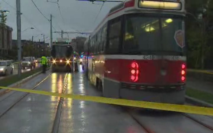A male pedestrian was struck by a streetcar on The Queensway and Ellis Avenue on Oct. 1, 2018.