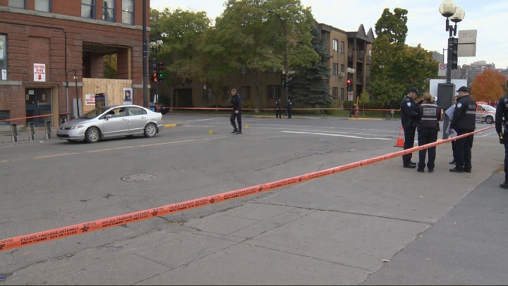A pedestrian was injured after being struck by a vehicle at the intersection of Guy and Notre-Dame Street. Monday, Oct. 15, 2018.