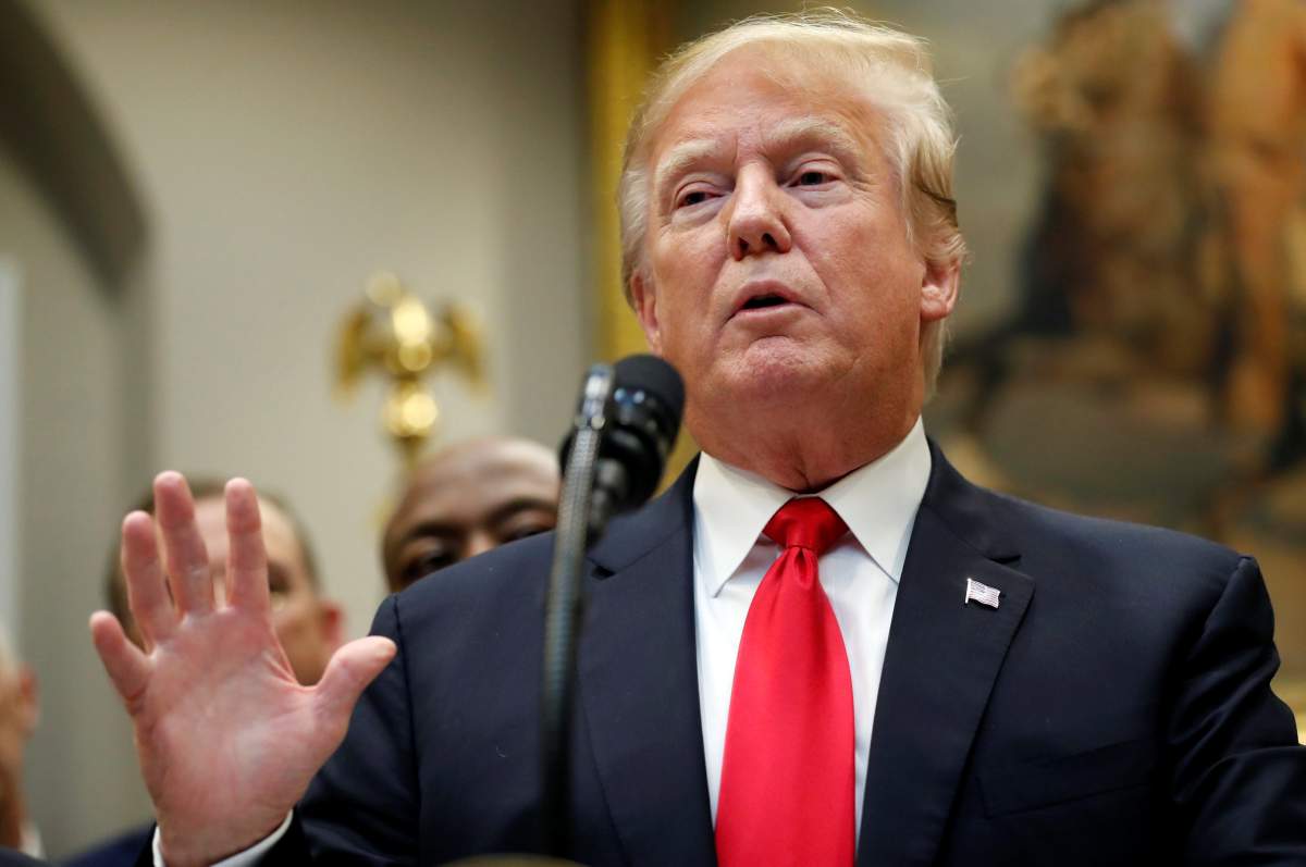 U.S. President Donald Trump speaks about the “First Step Act” in the Roosevelt Room at the White House in Washington, U.S. November 14, 2018.