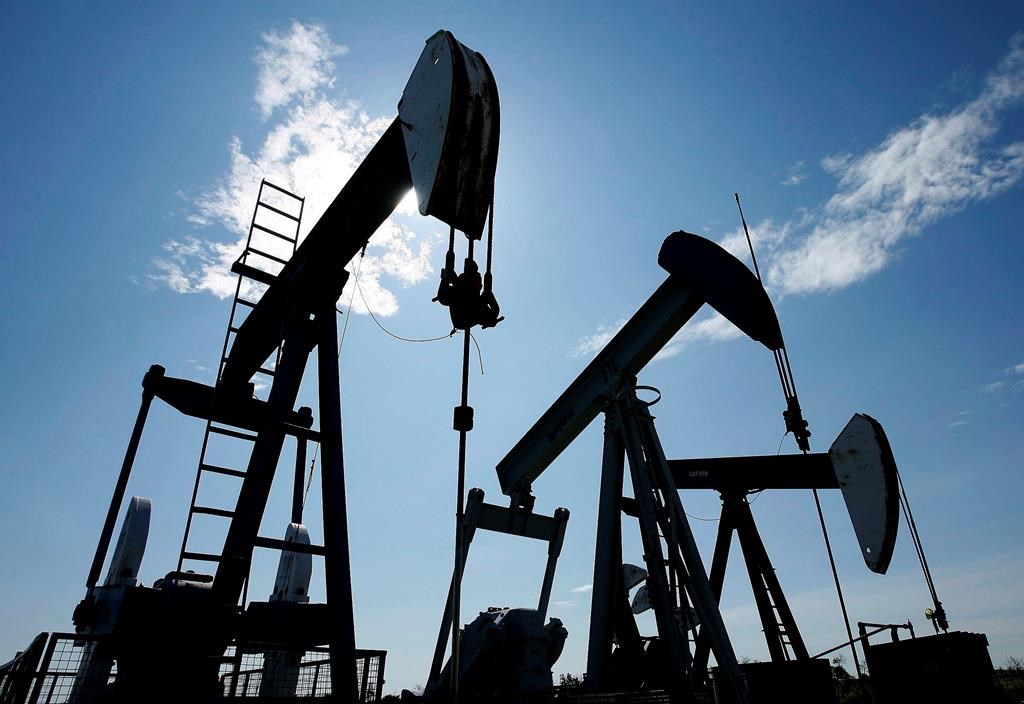 Pumpjacks are shown pumping crude oil near Halkirk, Alta., on June 20, 2007.
