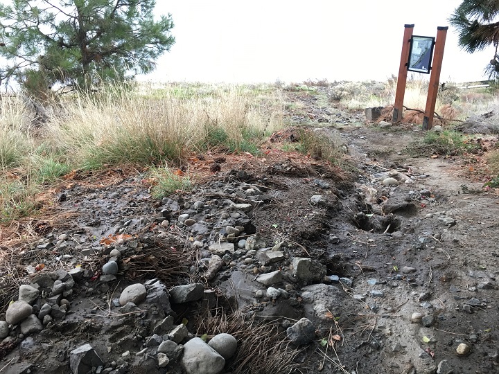 Another angle of the rocks and debris that flowed onto Kalamoir Regional Park after a nearby water main broke.