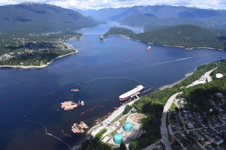 An aerial view of Kinder Morgan's Trans Mountain marine terminal, in Burnaby, B.C., is shown on Tuesday, May 29, 2018. 