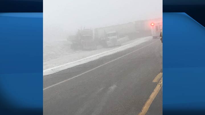 A photo from the scene of the crash north of Rosetown, Sask., on Nov. 21, 2018.