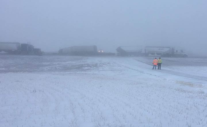 A firefighter who was struck by a semi on Highway 4 near Rosetown, Sask., died on Wednesday.