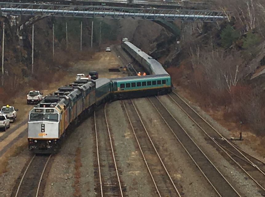 A Via Rail passenger train derailed near the station in south-end Halifax during the morning of Sunday, Nov. 25, 2018.