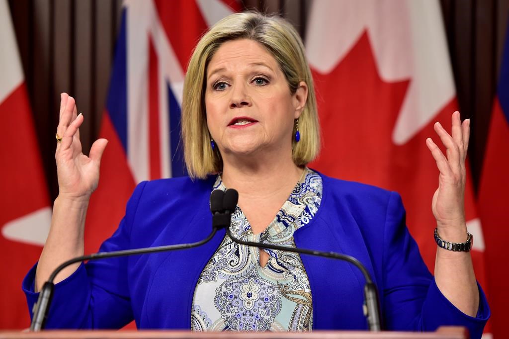 Ontario NDP Leader Andrea Horwath speaks during a press conference at Queen's Park in Toronto on Monday, Dec. 17, 2018.
