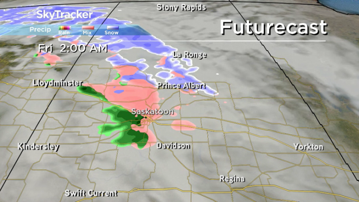There is a risk of freezing rain Thursday night into early Friday morning in central Saskatchewan.