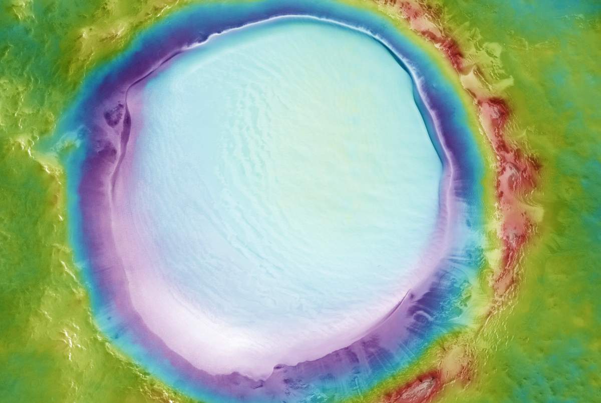 This image shows the topography of the Korolev crater on Mars.