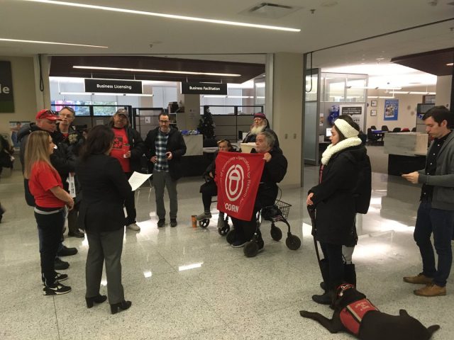 Tenants' rights advocates issued their appeal to Hamilton city councillors during an event at city hall on Thursday.