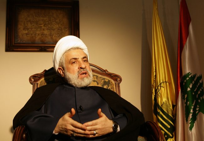 Lebanese Hezbollah deputy chief Sheikh Naim Qassem speaks during an interview with AFP in Beirut, Lebanon, Aug. 4, 2010.