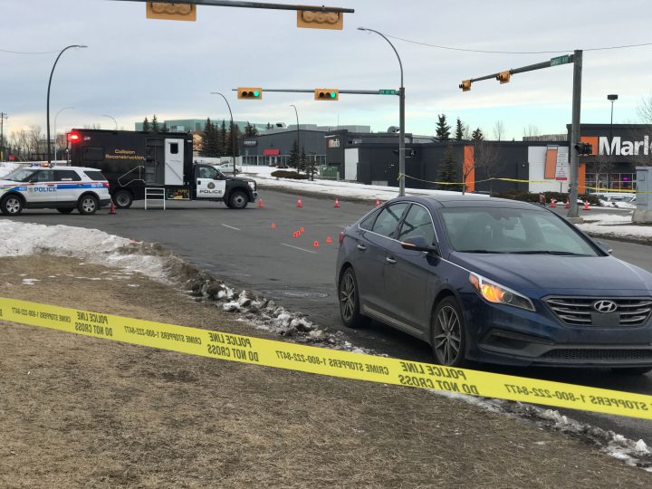 EMS said a pedestrian was injured after being struck by a vehicle in northeast Calgary on Saturday morning.