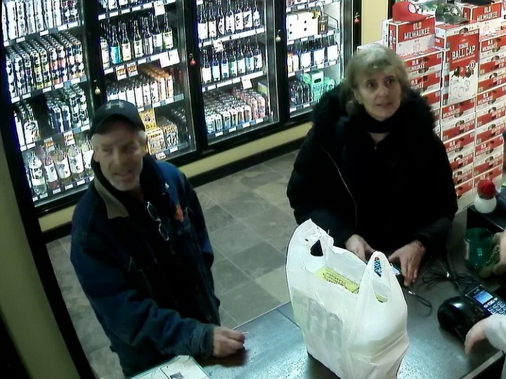 a snowflake pattern, black winter boots and white leggings.The older male suspect is described as being 50 to 60 years old, 5-foot-10 with grey and white hair.