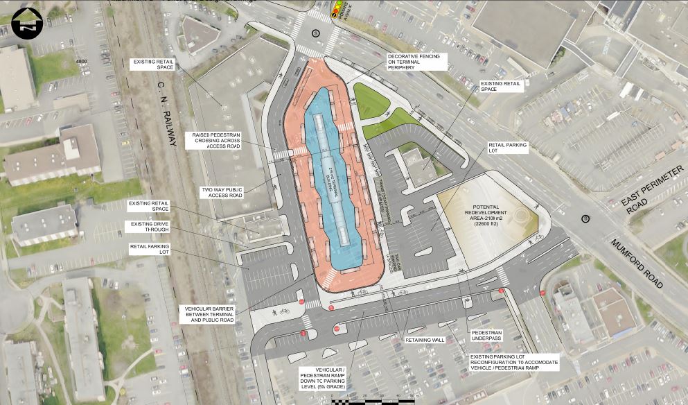 A map of the proposed design for the new Mumford Transit Terminal