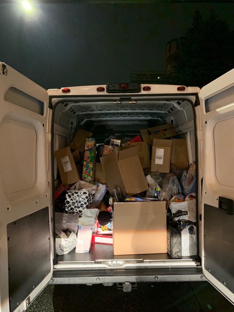 One of two vans being filled with toys for The Salvation Army’s Christmas Hamper Program.