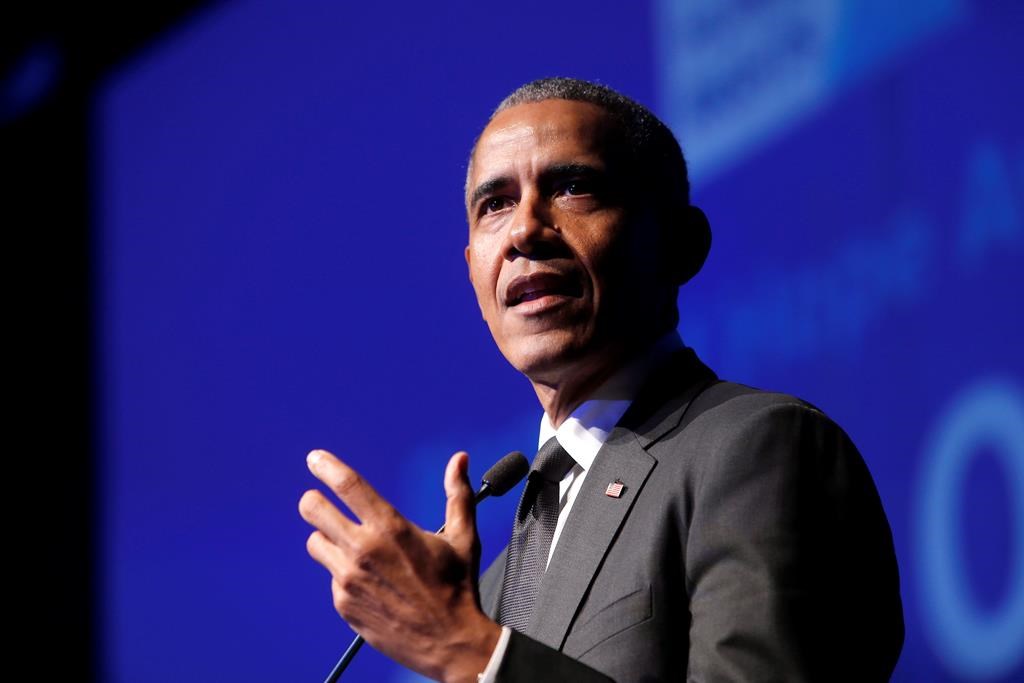 Former President Barack Obama accepts the Robert F. Kennedy Human Rights Ripple of Hope Award at a ceremony, Wednesday, Dec. 12, 2018, in New York.