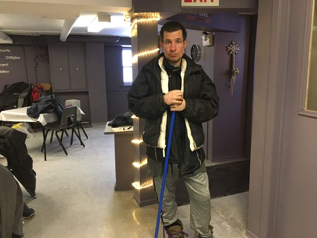 Alexander Marti swept up the floor of the church’s basement, where people enjoyed coffee, tea, and snacks, before leaving Wednesday morning.