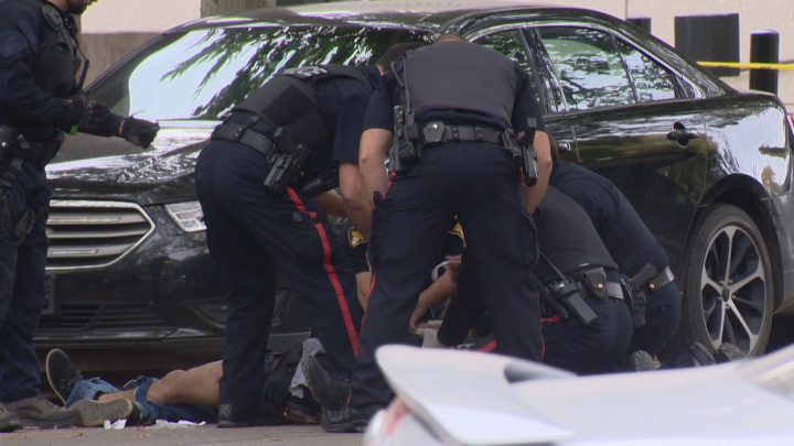 Mike Arcand after being taken down by police.