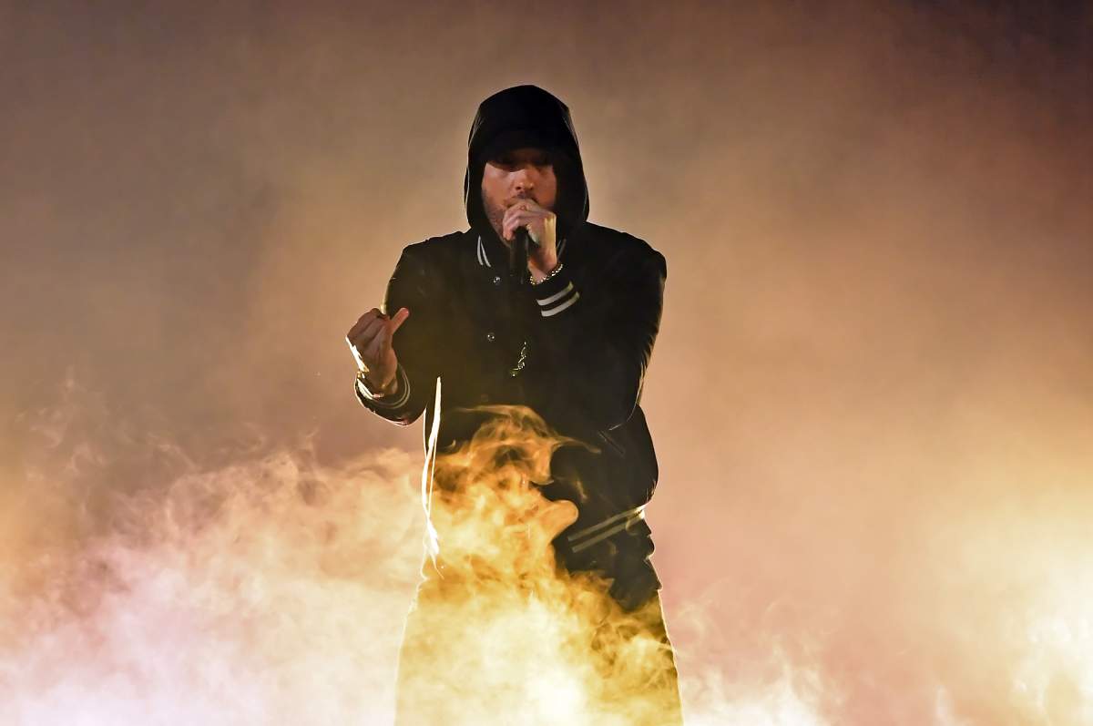 Eminem performs onstage during the 2018 iHeartRadio Music Awards at The Forum on March 11, 2018, in Inglewood, Calif.