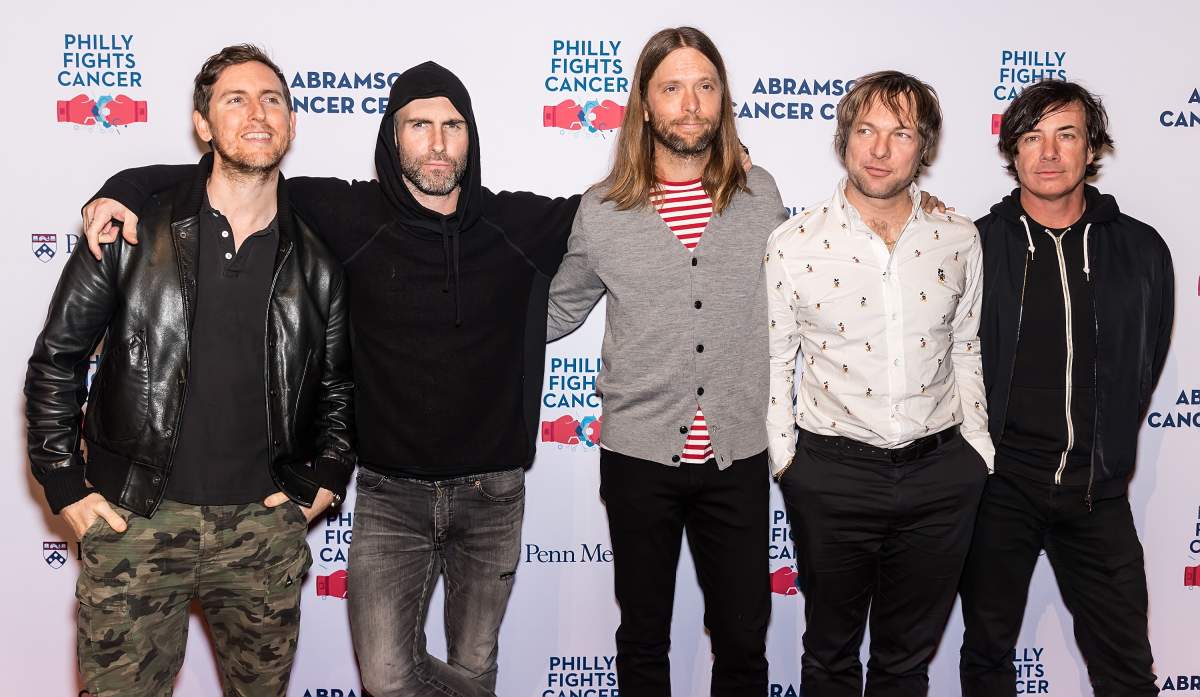 (L-R) Jesse Carmichael, Adam Levine, James Valentine, Mickey Madden and Matt Flynn (Maroon 5) at The Philadelphia Navy Yard on Nov. 10, 2018, in Philadelphia, Pa.