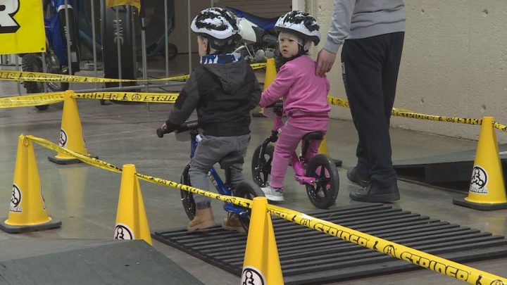 Kids tested out their riding skills on an obstacle course at the Calgary Motorcycle Show on Saturday.