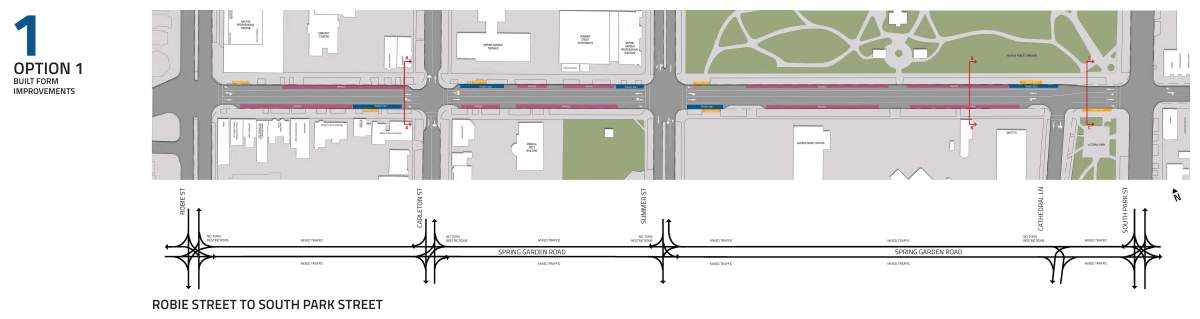 A diagram of option one for the Spring Garden Road streetscaping project