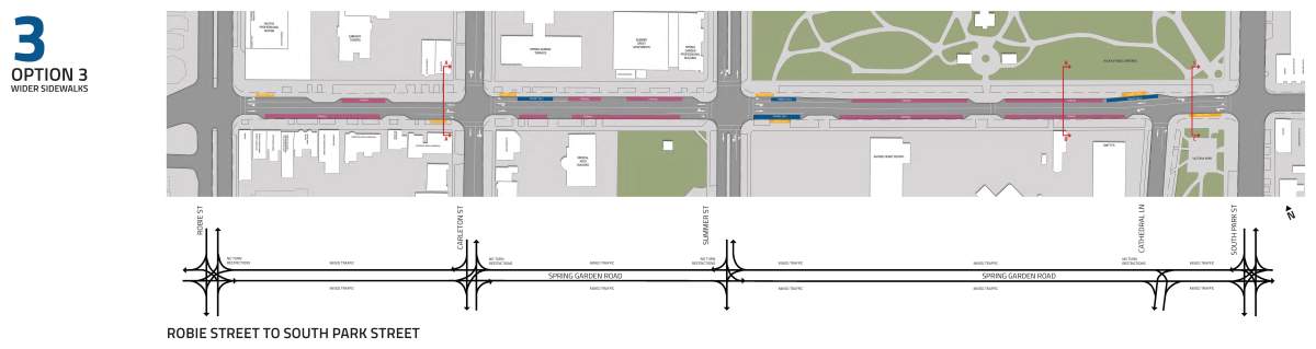 A diagram of option three for the Spring Garden Road streetscaping project