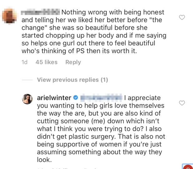 Ariel Winter fires back at fans suggesting she used plastic surgery for weight loss - image