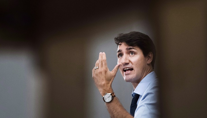 Prime Minister Justin Trudeau speaks to the media and students at Humber College regarding his government's new federally-imposed carbon tax in Toronto on Oct. 23, 2018.
