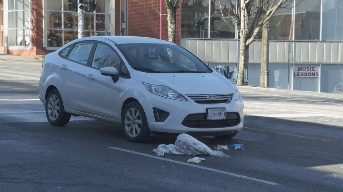 The scene of a collision that left a pedestrian with serious injuries in Abbotsford on Sunday. 