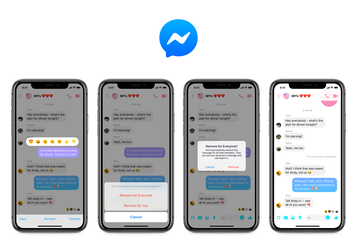 For up to 10 minutes after a Facebook message is sent, users will have the option to delete that message from the conversation. To do this, users need only to tap the message once and select “Remove for Everyone.”