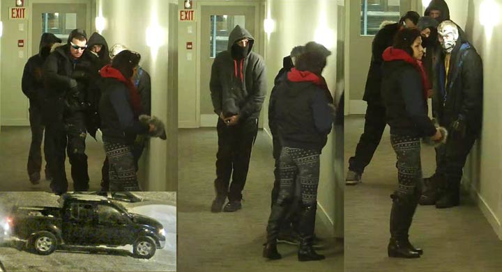 Saskatoon police are releasing surveillance images of suspects and a vehicle in the hopes that someone can identify them after a break-in and assault.